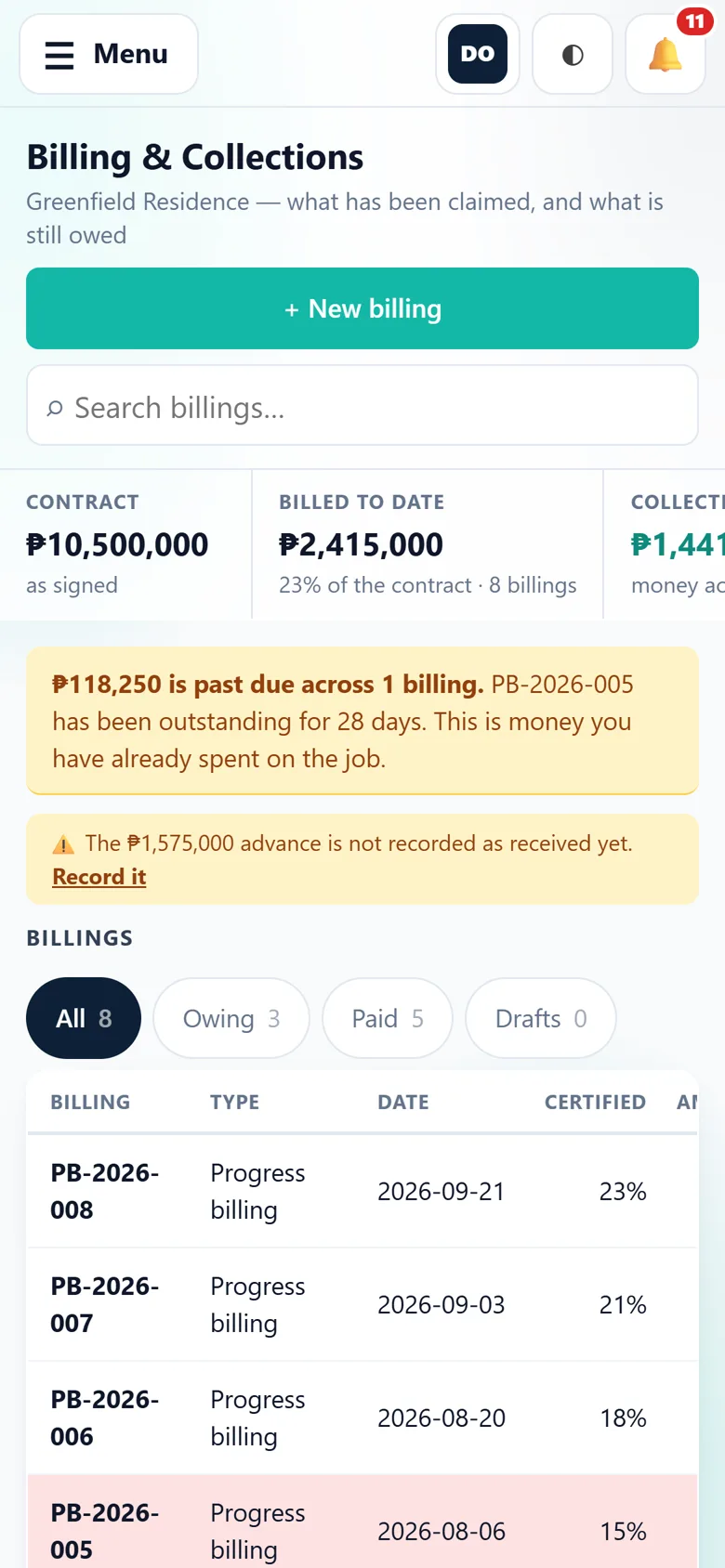 Billing and collections on a phone.