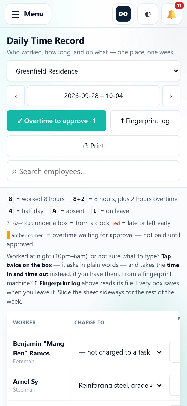 The daily time record on a phone.
